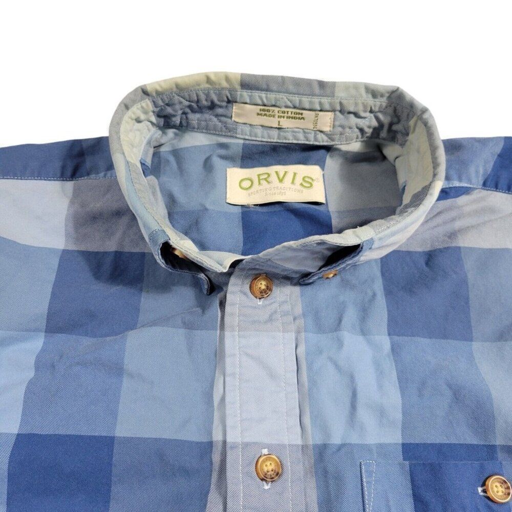 Orvis Shirt Mens Large Plaid Long Sleeve Button Down Long Sleeve Staining*
